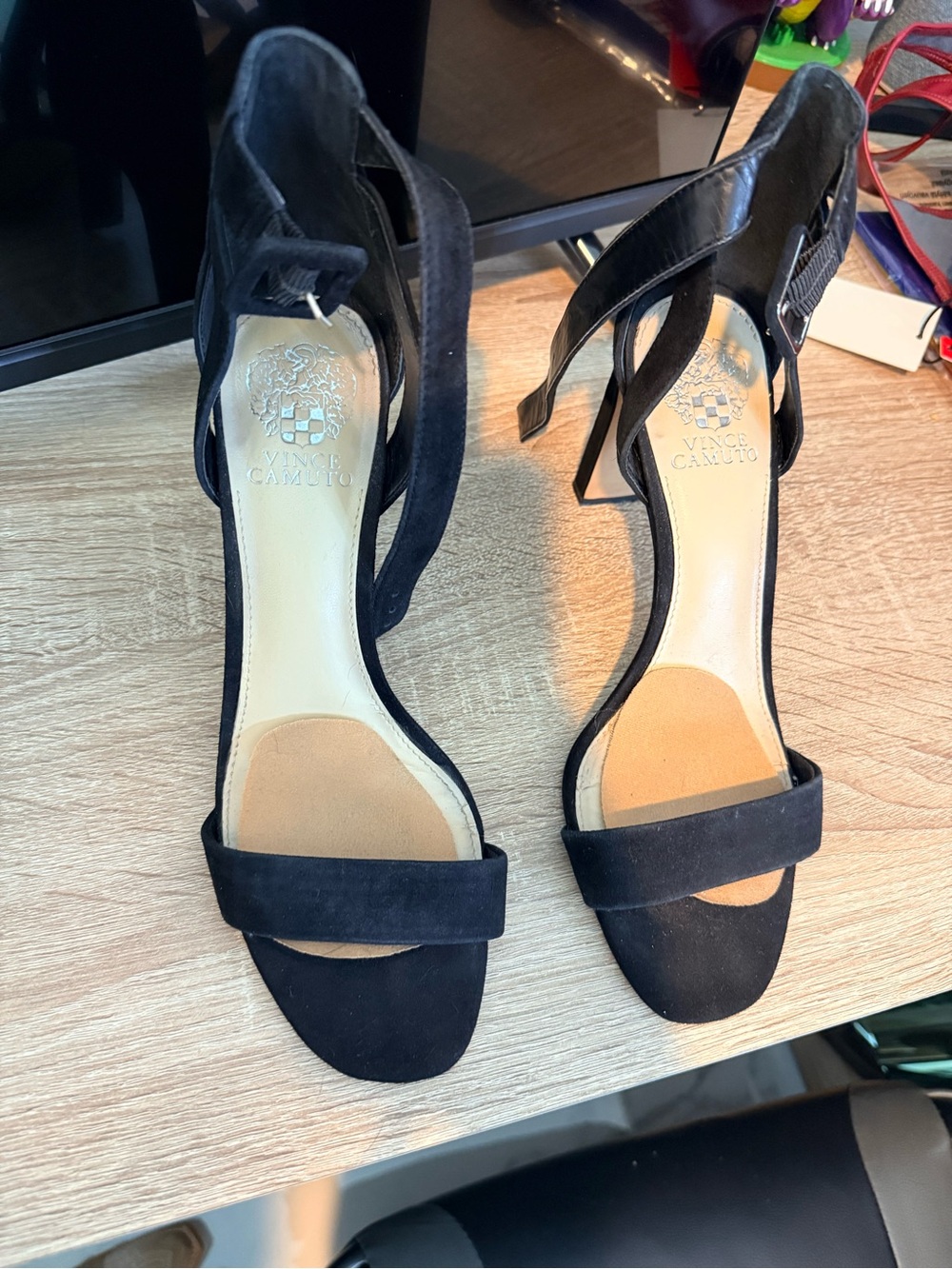 Vince Camuto Black Suede Ankle-Strap Heels